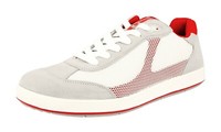 Prada Wildleder Mesh Linea Rossa Sneaker 4E2501 Weiss Downtown Neu - 9 43