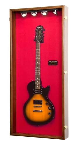 Electric Guitar Display Case Walnut Wood LED Cabinet Gibson Fender Rack 50" High