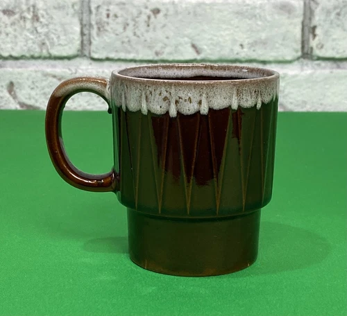 Vintage Brown Pottery Brown Drip Glaze Coffee Mug Stackable Made In Japan Cup