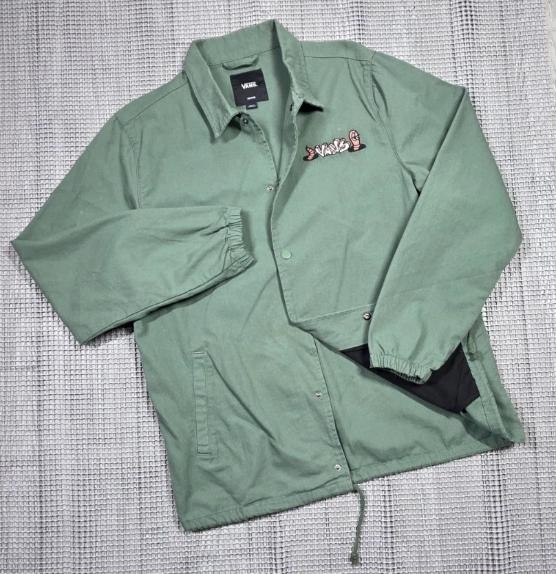 COACH Giacca Vans Torrey skate tela verde giacca a vento allenatore coulisse a scatto taglia M