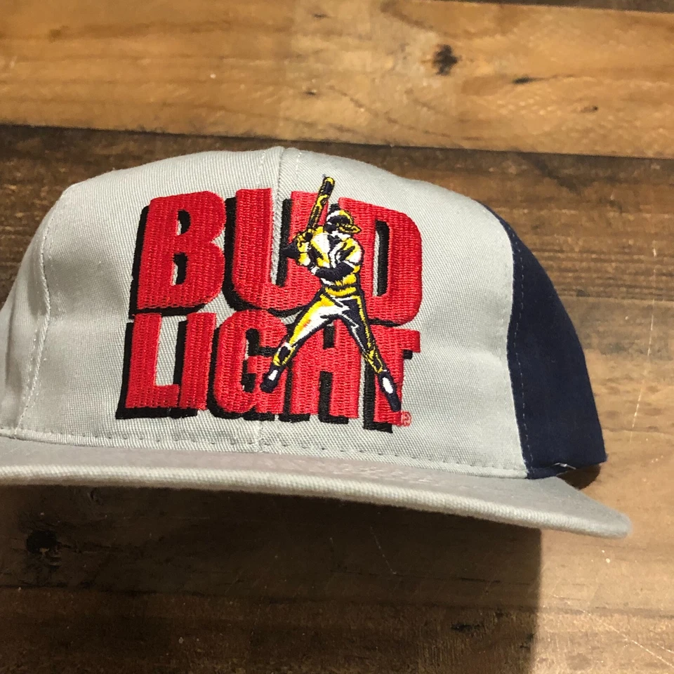 Vintage Bud Light Hat Snapback Baseball Cap Mens Gray Blue USA Made 90s - READ - Image 2 of 4