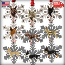 Pewter Dog Chihuahua Snowflake Christmas Tree Ornaments, Made in the USA