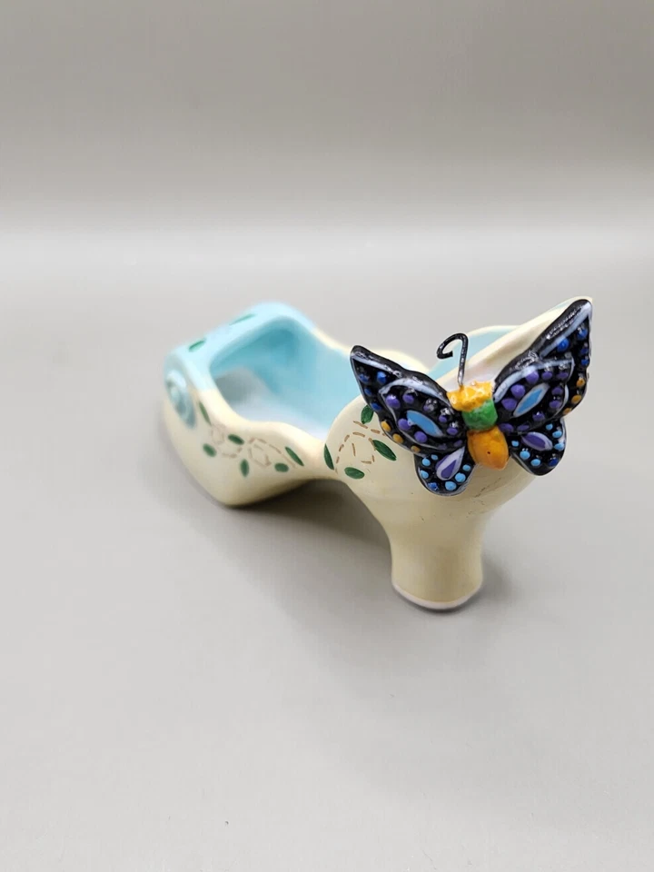Designer SHOE Figurine Yellow Butterfly High Heel Ceramic Collectible Figurine Foto 4 de 4