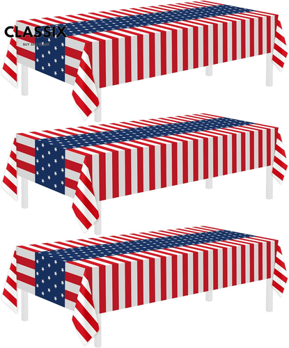 3 Pack Patriotic Tablecloth, Disposable Plastic Tablecloth 54" X 108" Patriotic