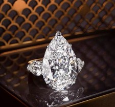 7.50Ct Pear Shape CZ Three Stone Engagement Wedding Ring Solid 925 Silver