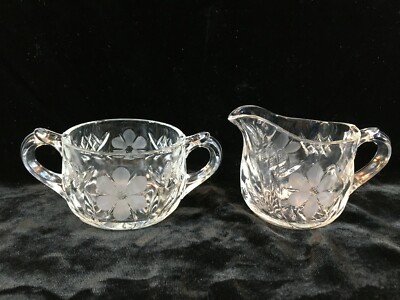Clear Cut Glass Cream & Open Sugar Frosted Etched Flowers