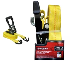 27 ft Heavy-Duty Ratchet Tie-Down Strap with J Hook, 2 in. Webbing, 3333 lb Load