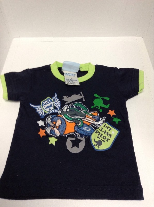 Carter's 18 month Navy Blue Graphic planes & Pilot T-shirt EUC