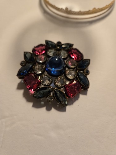 Stunning Josffe Hollywood Cab Marquise Plus Brooch Signed Large Multi Color - Picture 4 of 10