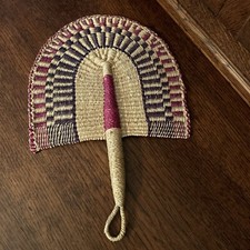 African Art Tribal Colorful Fan Hand Woven Vintage Basket Weave