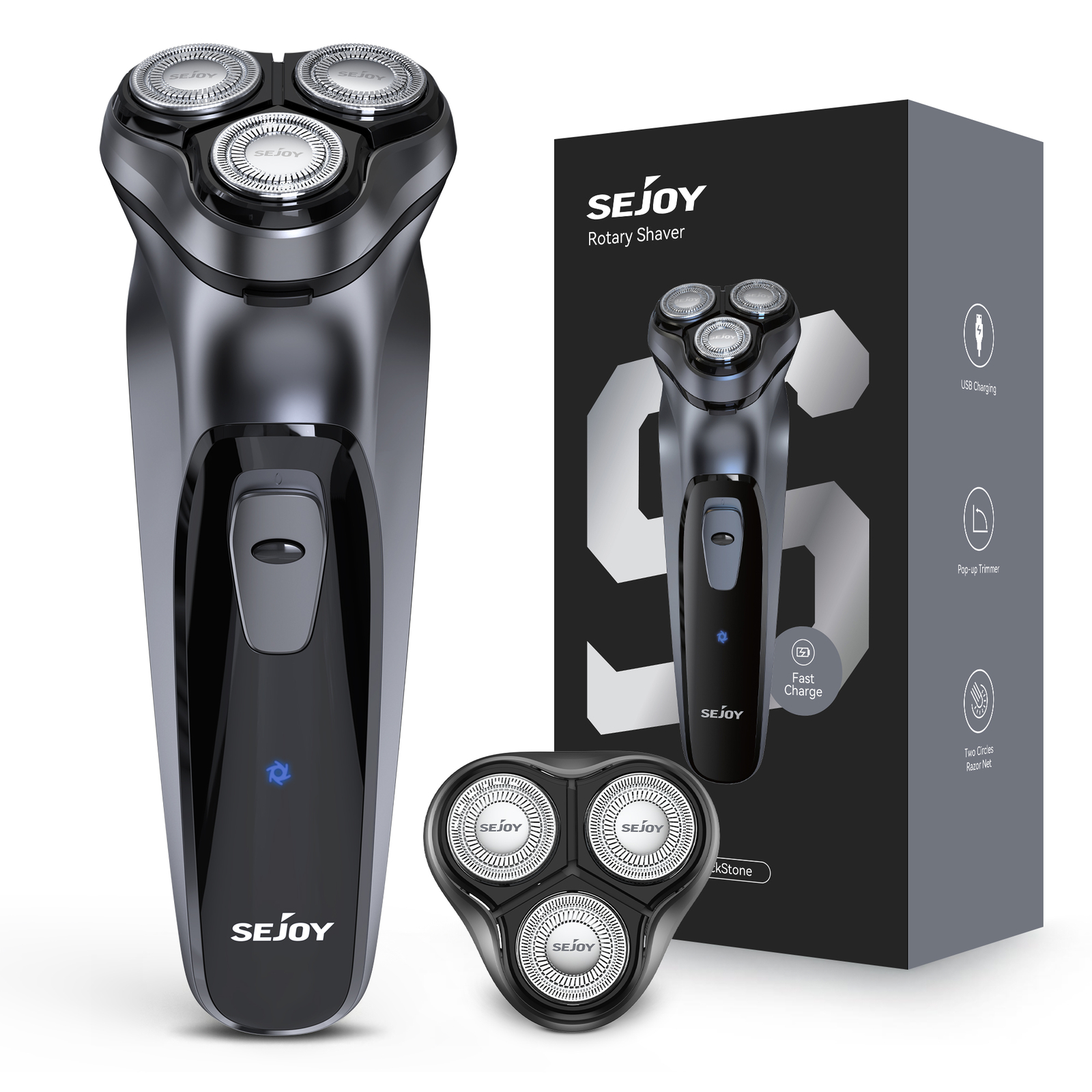 SEJOY Men‘s Electric Shaver Razor Rotary Beard USB Rechargeable Trimmer Cordless