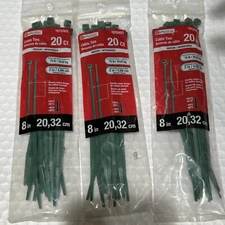 lot of 3 (60 Tot) NEW UTILITECH 75 LB 8" GREEN STRAP CABLE TIE 20 COUNT 0737412