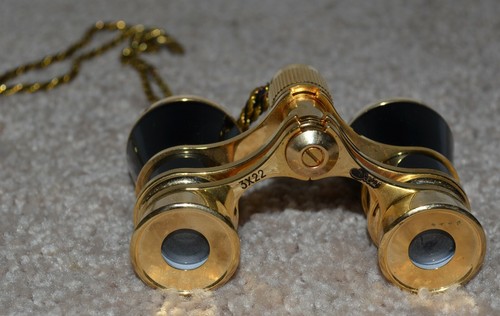 Vintage Selsi Black and Gold Opera Binoculars 3x22 Black and Gold Chain #2 - Picture 3 of 6