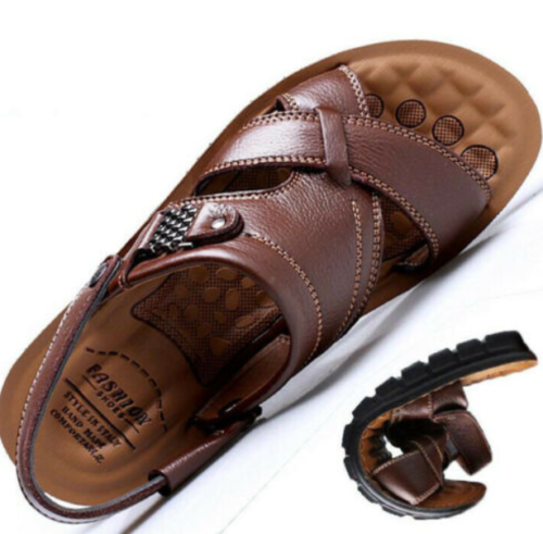 Letnie męskie skórzane sandały sztucznie regulowane kapcie rekreacyjne plaża buty wakacyjne - Zdjęcie 1 z 13