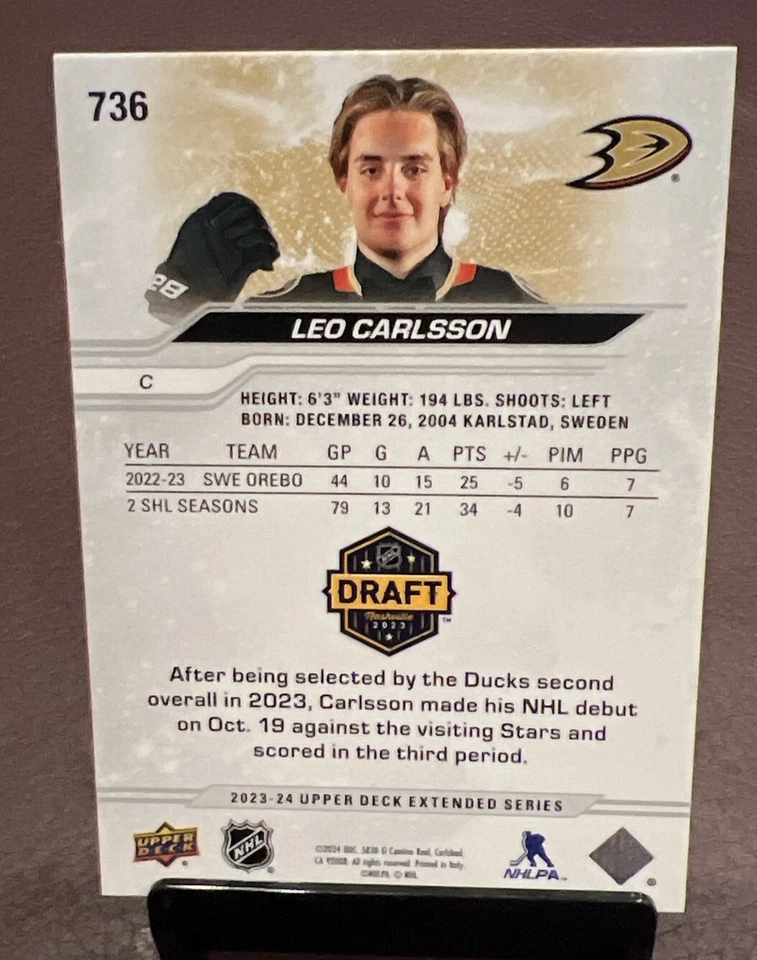 2023-24 UD Extended LEO CARLSSON *First Round Rookies RC* Deluxe #250/250 🔥 - Image 3 of 4
