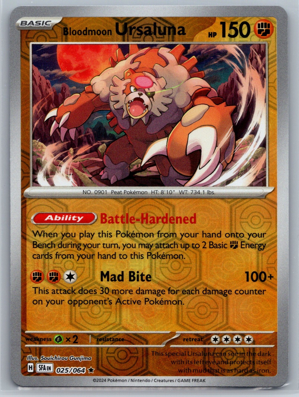 NM Bloodmoon Ursaluna 025/064 Reverse Holo Shrouded Fable Pokemon 2024