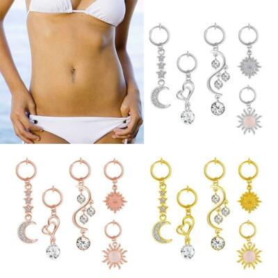 5 Pcs Tassel No Perforation Fake Belly Button Rings Stainless Steel Belly Rings