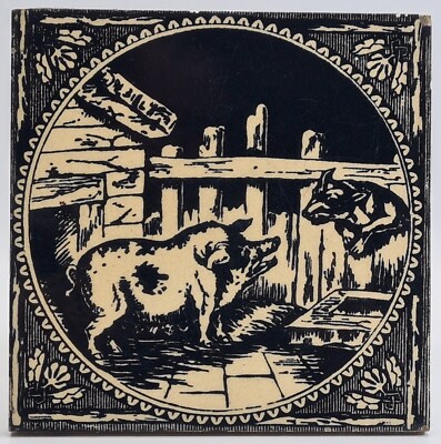 Aesops Fabeln - Der Hund und die Säge - schwarz - Minton Hollins & Co um 1875