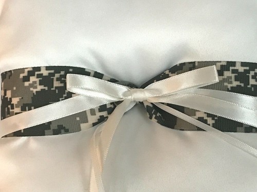 Wedding Ivory Satin Ring Pillow, Well-Suited Green Camouflage - Picture 3 of 6