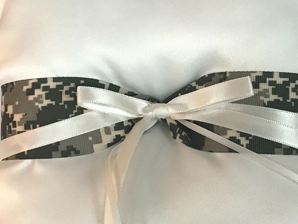 Wedding Ivory Satin Ring Pillow, Well-Suited Green Camouflage - Image 3 of 4