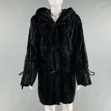 Galanos Size M Black Persian Lamb Hooded Coat