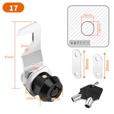 1Pack Cabinet Lock with Key 16x18mm , Length 17mm Silver Tone