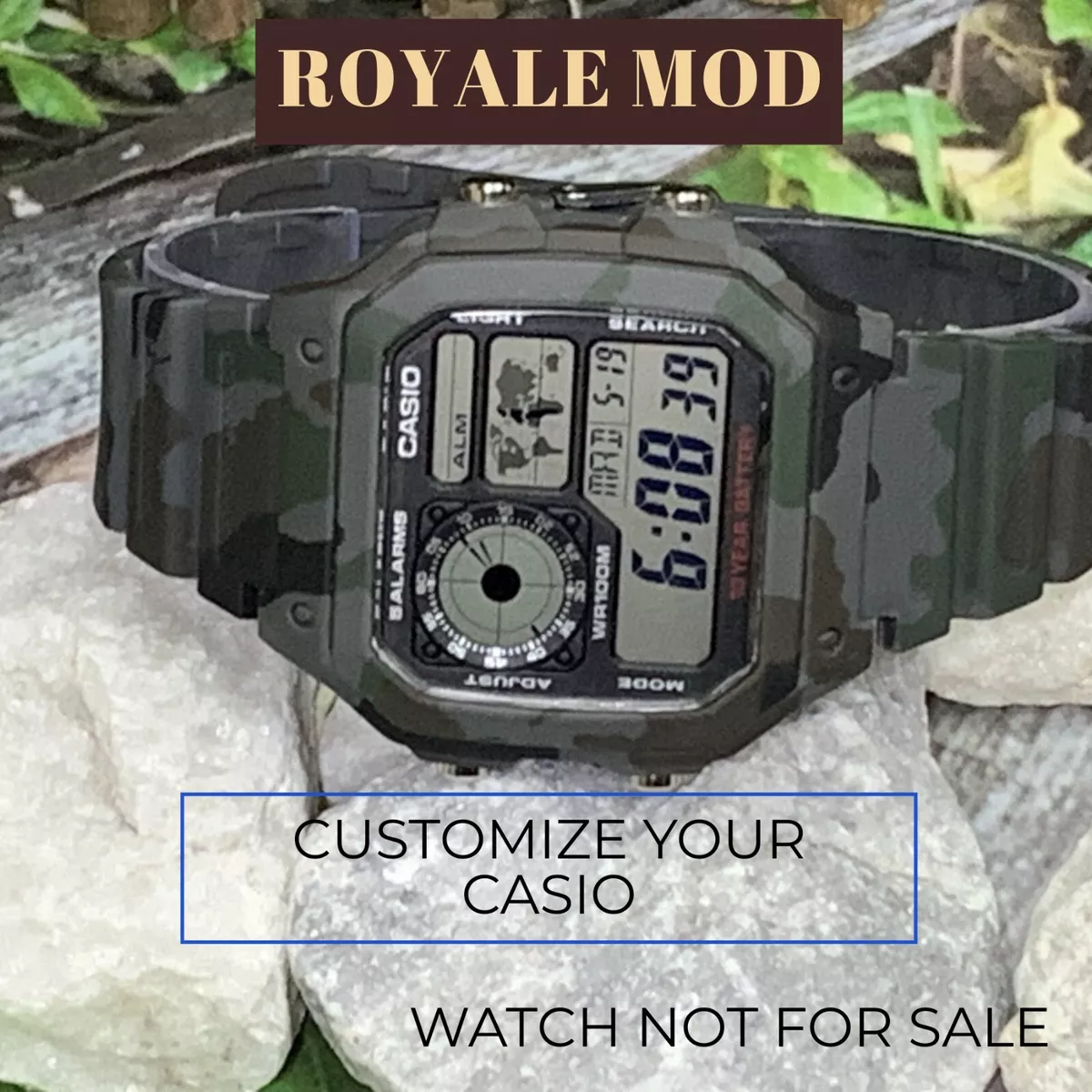 Mod Case & Strap for Casio Royale AE-1200 Dark Gray Camouflage WATCH NOT  INCLUDE