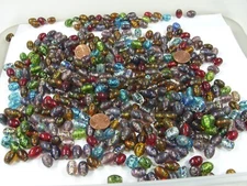 2 Pounds (9mm x 12mm) India Handmade Oval Inner Foil Glass Beads Bulk (DEP-9) ⭐