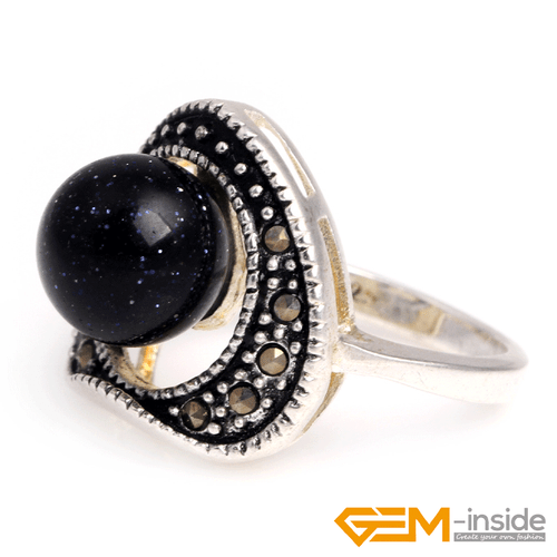 Natural Gemstone Charms Rings Jewelry Tibetan Silver Marcasite Women Gift 6#-8# - Picture 10 of 43