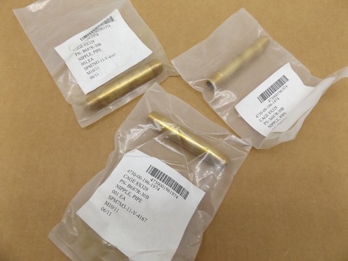 1/4" NPT X 3" Inch Long Solid Yellow Brass Nipple Extension Lot of 3