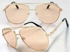 Oversized Classic Vintage Retro Style SUNGLASSES Large Big Gold Frame Peach Lens