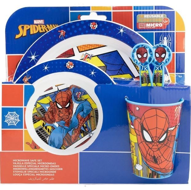 STOR SL SPIDER-MAN SET 5 PZ PIATTI CON BICCHIERI E POSATE