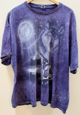 Vtg The Mountain Wolf T Shirt XL Thrashed Distressed Purple Tie Dye Y2K Salty