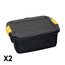Image of 2 x 24L Heavy Duty Lockable & Stackable Storage Tub Chest with Clips in Black
