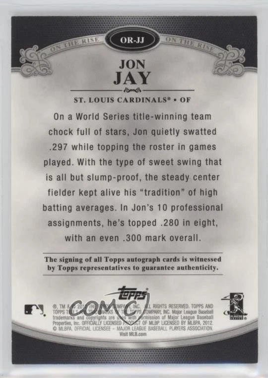 2012 Topps Tier One On the Rise Auto /235 Jon Jay #OR-JJ Auto - Image 2 of 2