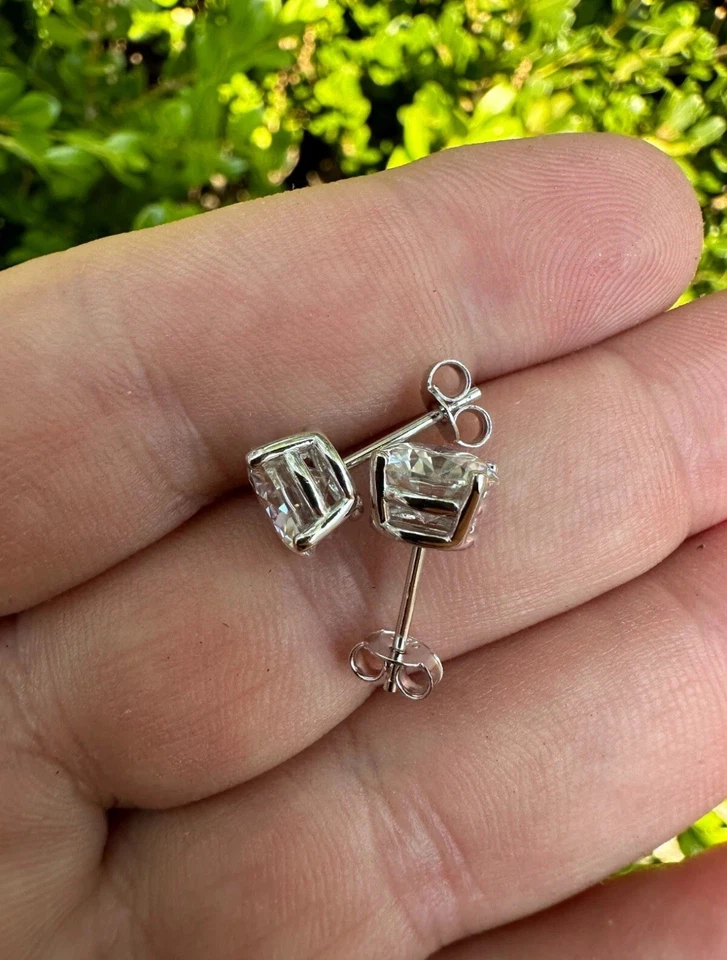 Aretes de plata 925 moissanita, VVS/D, corte redondo, 8 mm pasa probador de diamantes Foto 3 de 4