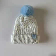 Handmade Blue/Green/Cream Fleck 0-3 Months With Detachable Pom Pom
