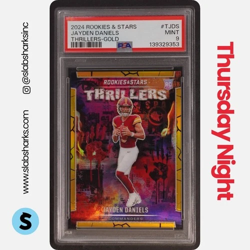 2024 PANINI ROOKIES & STARS JAYDEN DANIELS THRILLERS GOLD ROOKIE RC /10 PSA 9