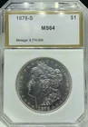 1878-S $1 Morgan Silver Dollar in Choice BU+ Condition in PCI Holder