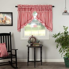 Farmhouse-Kitchen Annie-Rod Pocket Cotton Drawstring Ties Ruffling Buffalo Ch...