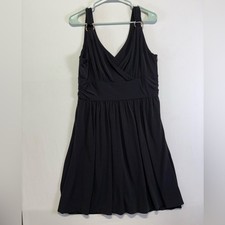 White House Black Market Black Ruched Draped V Neck Sleeveless Dress Size 12