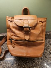 Marlboro Backpack Drawstring Buckle Leather Zip Bag Purse Brown Vintage