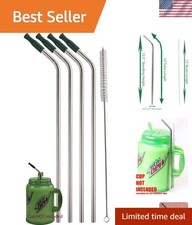 4 JUMBO 14" Stainless Steel 100 oz Straw 4 Silicone Tips HUGE SUPER LONG Dr...