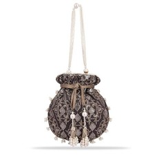 Embroidered Silk Potli Bag Handmade Beads Sequin Ethnic Clutch India Black 3