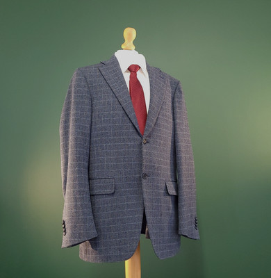 Canali Tweed Blazer Herren 38R Blau Fischgrät Kariert 100% Wolle Kerb Revers Sakko
