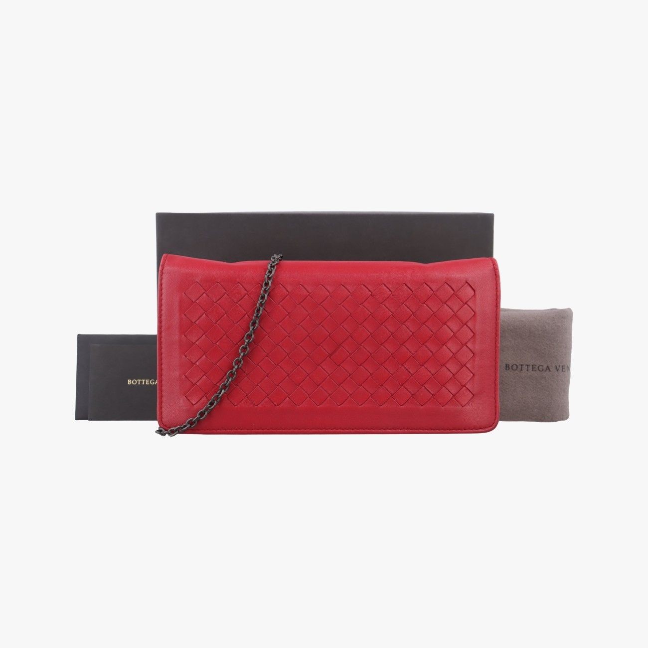 BOTTEGA VENETA Intrecciato Shoulder Bag Red Purse Leather Unisex Auth R02141