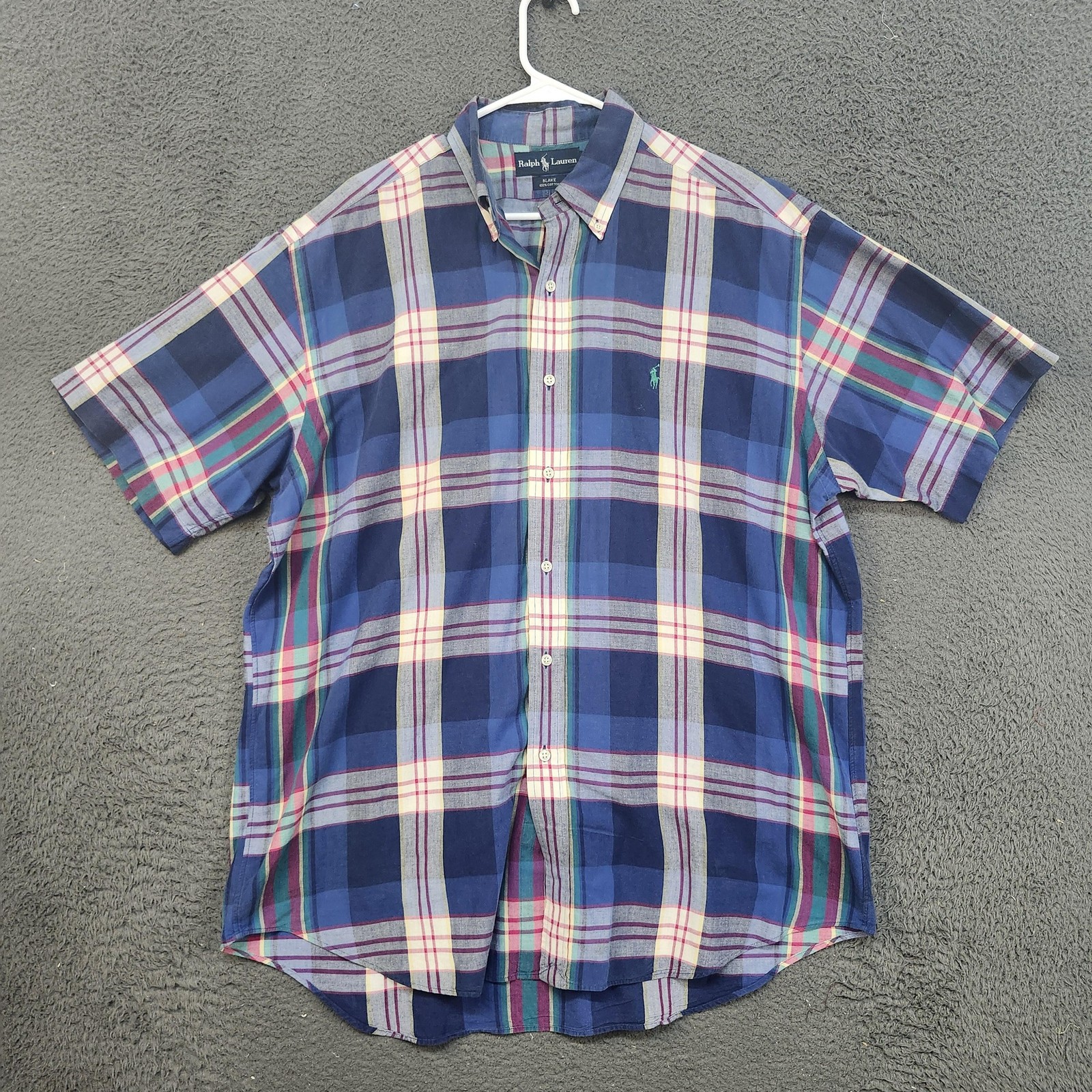 Ralph Lauren Shirt Mens Large Blue Plaid Blake Short Sleeve Button Down
