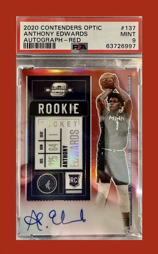 2020 Contenders Optic Anthony Edwards #137 Autograph Red PSA 9 RC Auto /149