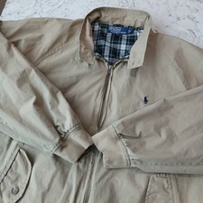 Vintage Polo Ralph Lauren Harrington Jacket Mens L Luxury Beige Plaid Lining 