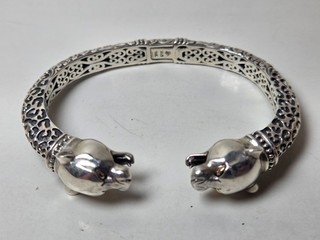 STERLING SILVER CUFF BRACELET 18k GOLD/925 1 OZT HINGED SIGNED J COUGAR ENDS NR